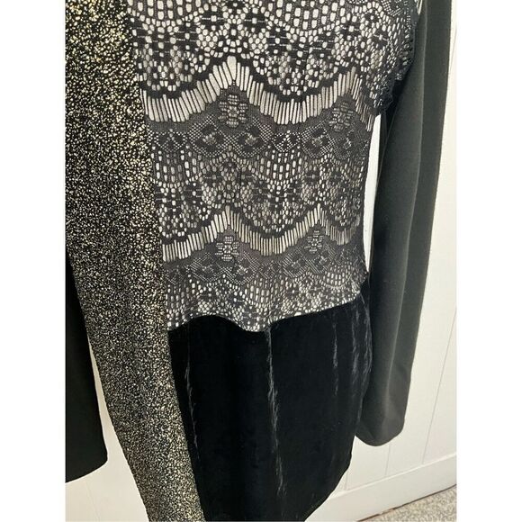 Style & Co Women Medium Pullover Tunic Top Black Mixed Media Long Sleeve Stretch - Picture 4 of 11